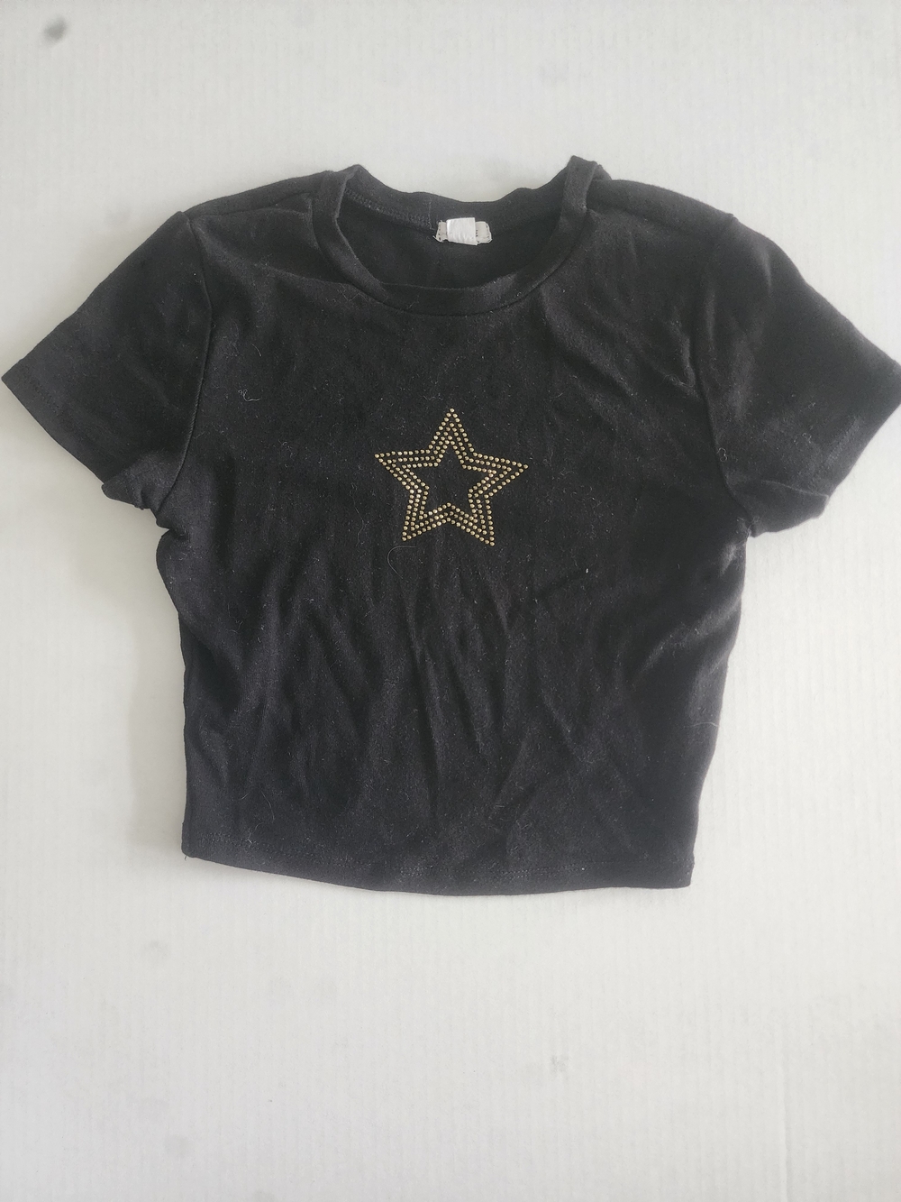 Cropped Tee with Gold Star Stud Detail